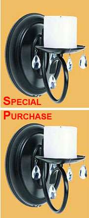 Black Single Arm Crystal Flameless  Wall Sconce  - 2 Pack